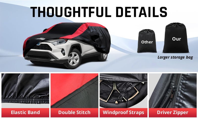 AltoCover SUV Car Cover Custom Fit for Toyota RAV4 1996-2025, Honda CRV 1997-2025, Car Cover Waterproof All Weather Outdoor Protection with Red Strip Design - Image 5